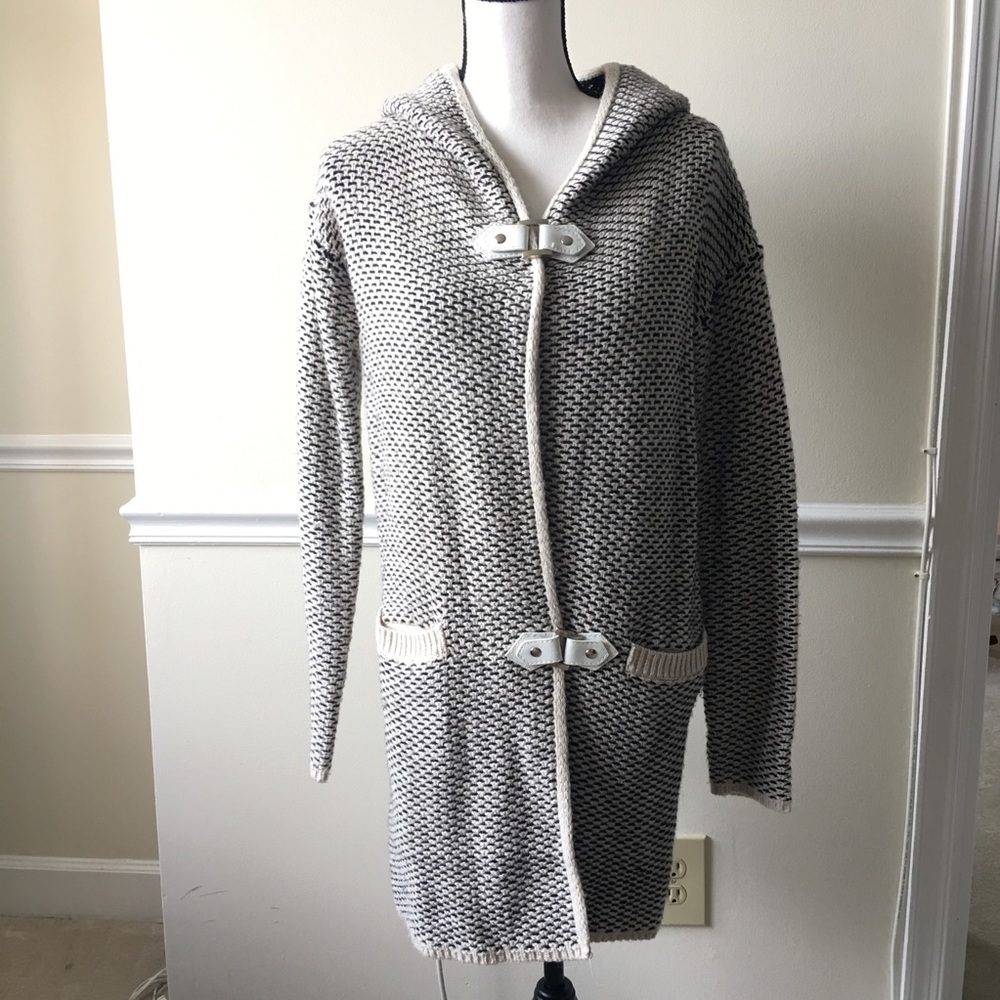 Check grid grey sweater coat tunic cardigan - Picture 6 of 6